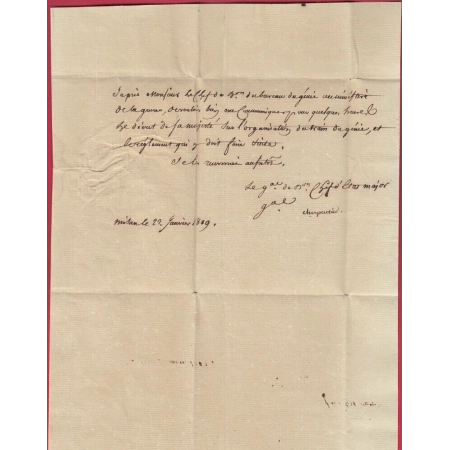 MARQUE ENCADREE CDT CHEF DE L'ARMEE ITALIE MILAN 1809 SIGNE LE GENERAL CHARPENTIER COMTE EMPIRE MILANO ITALIA LETTRE