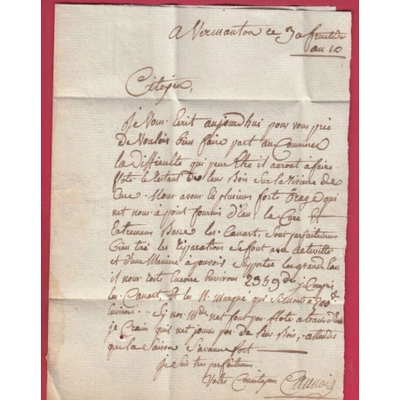 MARQUE 83 VERMENTON YONNE 1802 AN10 POUR PARIS INDICE 15 LETTRE COVER
