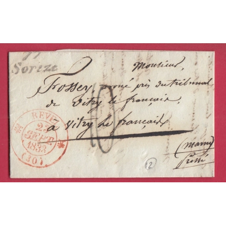 CURSIVE 77 SOREZE TARN CAD TYPE 12 REVEL TARN 1833 POUR VITRY LE FRANCOIS MARNE LETTRE COVER