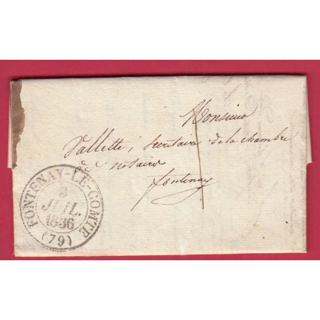 CAD TYPE 13 FONTENAY LE COMTE VENDEE TAXE LOCALE 1 POUR FONTENAY LE COMTE 1836 LETTRE COVER