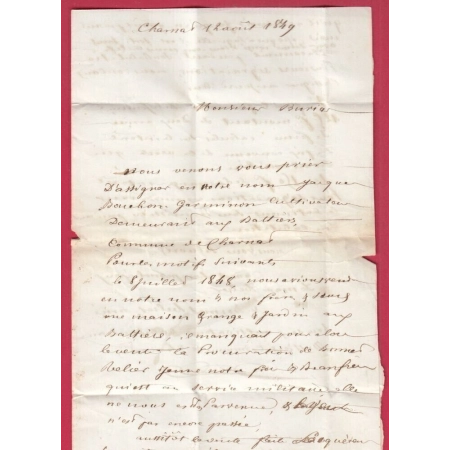 CAD TYPE 13 MARINGUES PUY DE DOME BOITE RURALE C CHARNAT 1849 POUR LEZOUX LETTRE COVER