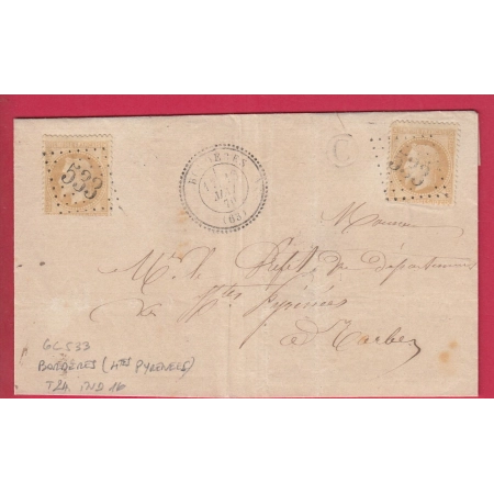 N°28 X2 GC 533 BORDERES HAUTE PYRENEES CAD TYPE 24 POUR TARBES LETTRE COVER