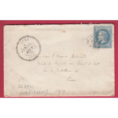 N°29 GC 4971 AUBE ORNE CAD TYPE 24 INDICE 14 POUR PARIS LETTRE COVER