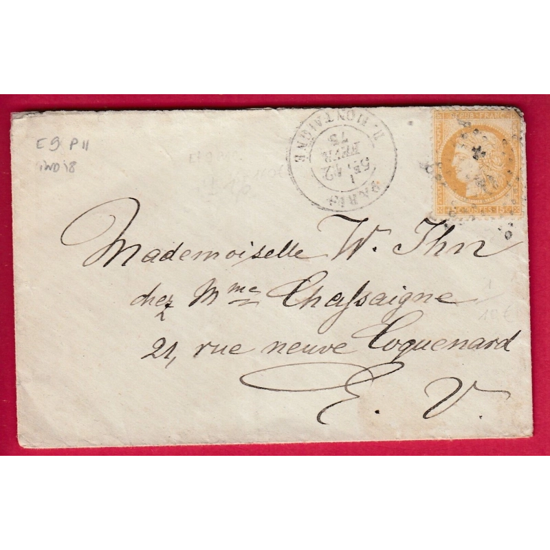 N°55 PARIS ETOILE 9 P11 R MONTAIGNE INDICE 18 POUR PARIS LETTRE COVER