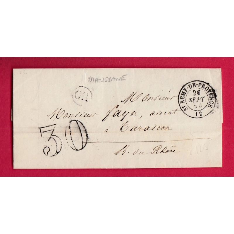 CAD TYPE 15 ST REMY DE PROVENCE BOUCHES DU RHONE OR MAUSSANE POUR TARASCON 1854 LETTRE COVER