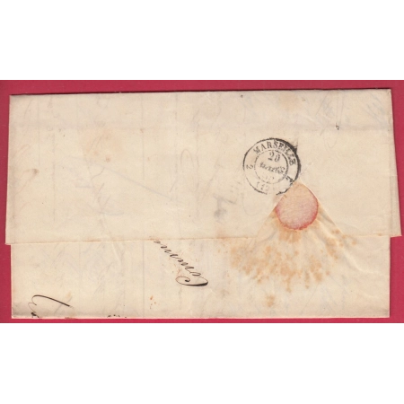 CAD TYPE 15 SMYRNE TURQUIE TUURKEY 1855 PAQUEBOT MEDITERRANEE 1855 POUR MARSEILLE BFE DOUBLE PORT TAXE 20 LETTRE COVER