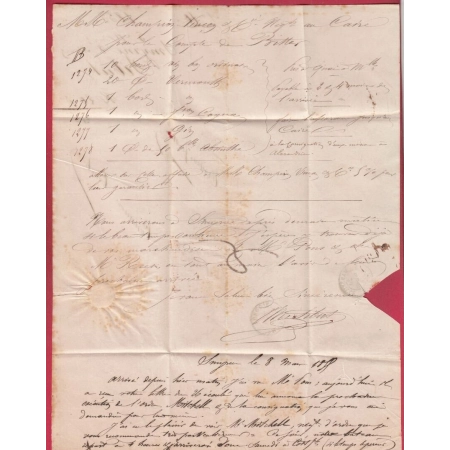 CAD TYPE 15 SMYRNE TURQUIE TUURKEY 1855 PAQUEBOT MEDITERRANEE 1855 POUR MARSEILLE BFE DOUBLE PORT TAXE 20 LETTRE COVER