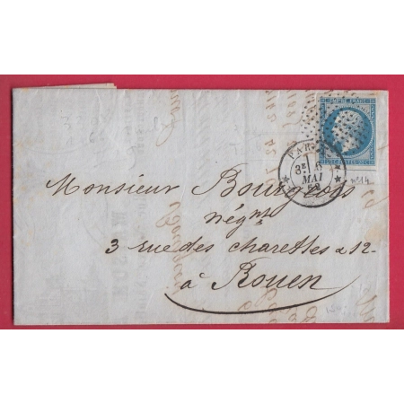 N°14 PARIS CERCLE DE POINTS POUR ROUEN SEINE INFERIEURE LETTRE COVER ETIQUETTE PUB