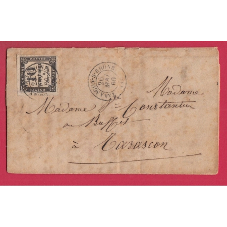 TIMBRE TAXE N°2 TARASCON SUR RHONE BOUCHES DU RHONE 1860 POUR TARASCON LETTRE COVER