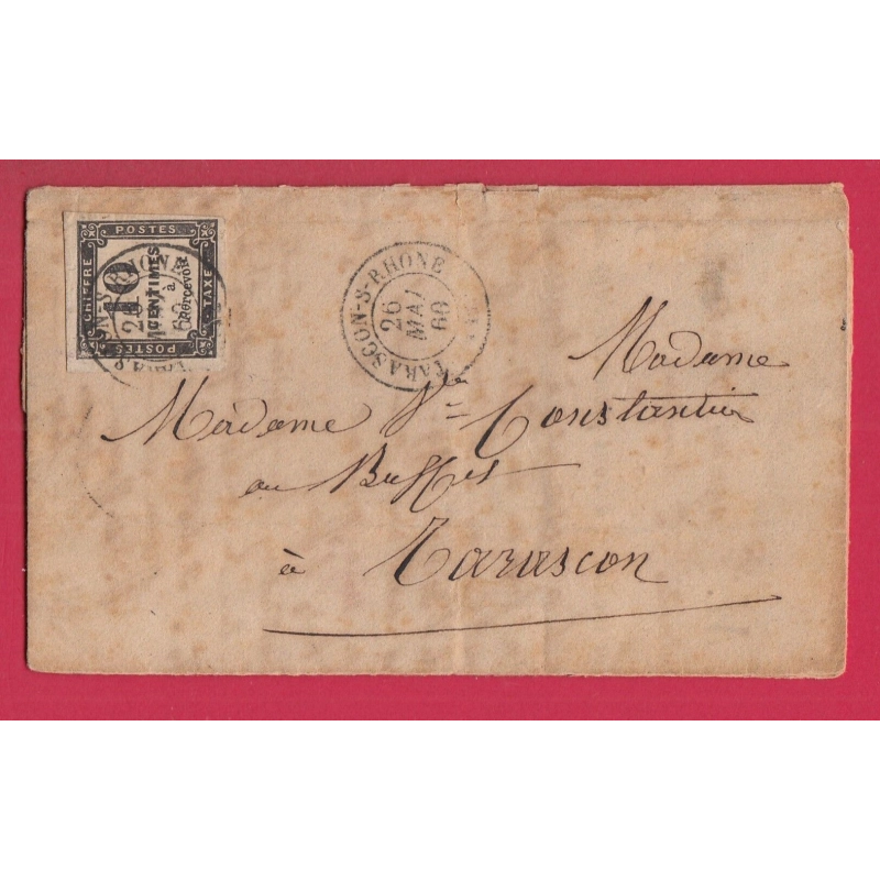 TIMBRE TAXE N°2 TARASCON SUR RHONE BOUCHES DU RHONE 1860 POUR TARASCON LETTRE COVER