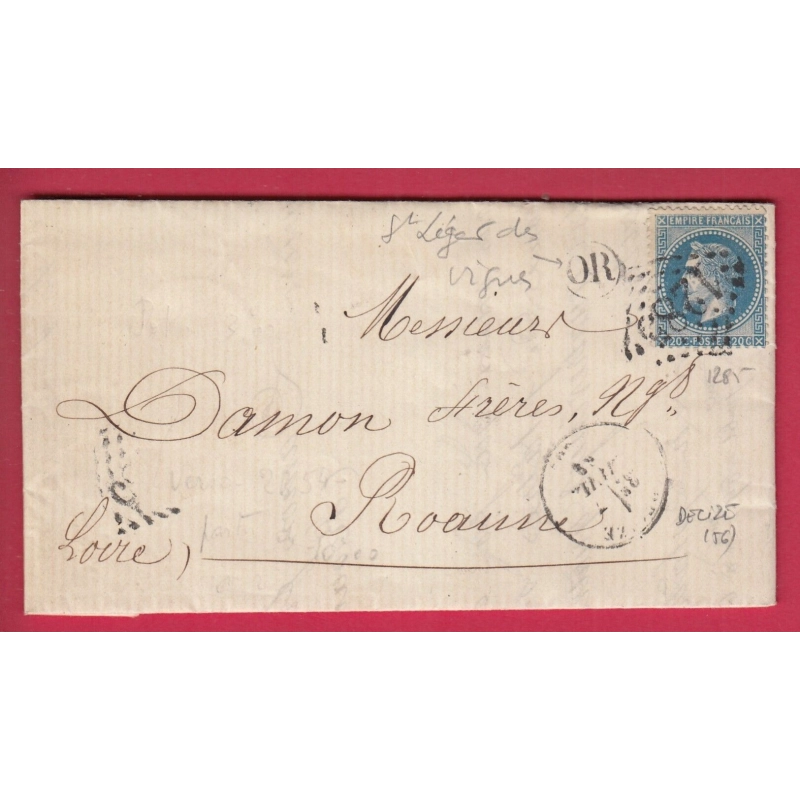 N°29 GC 1285 DECIZE NIEVRE OR ST LEGER LES VIGNES POUR ROANNE LOIRE LETTRE COVER