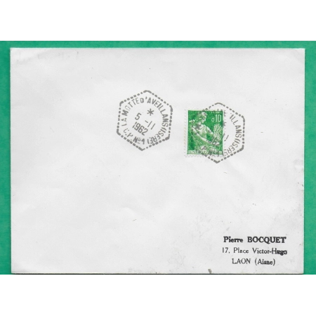 N°1231 MOISSONNEUSE CACHET MANUEL POSTE AUTOMOBILE RURALE LA MOTTE D'AVEILLANS ISERE CP N°1 POUR LAON AISNE 1962