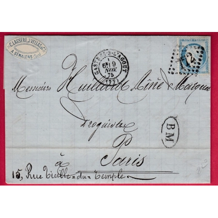 N°60 GC 772 CASTRES TARN BM SEMALENS ( ETIQUETTE PUB ) POUR PARIS LETTRE COVER