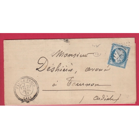 N°60 GC 1475 FAY LE FROID HAUTE LOIRE INDICE 14 AVEC CAD TYPE 24 POUR TOURNON ARDECHE 1873 LETTRE COVER