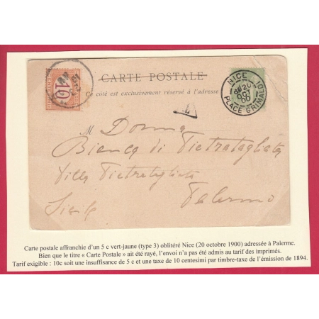 N°102 NICE PLACE GRIMALDI TIMBRE TAXE 10 CENTESIMI PALERMO ITALIE ITALIA LETTRE COVER