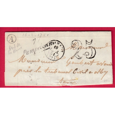 CURSIVE 77 PAMPELONNE TARN 1851 BOITE RURALE A PONT DE NESSE POUR ALBI LETTRE COVER