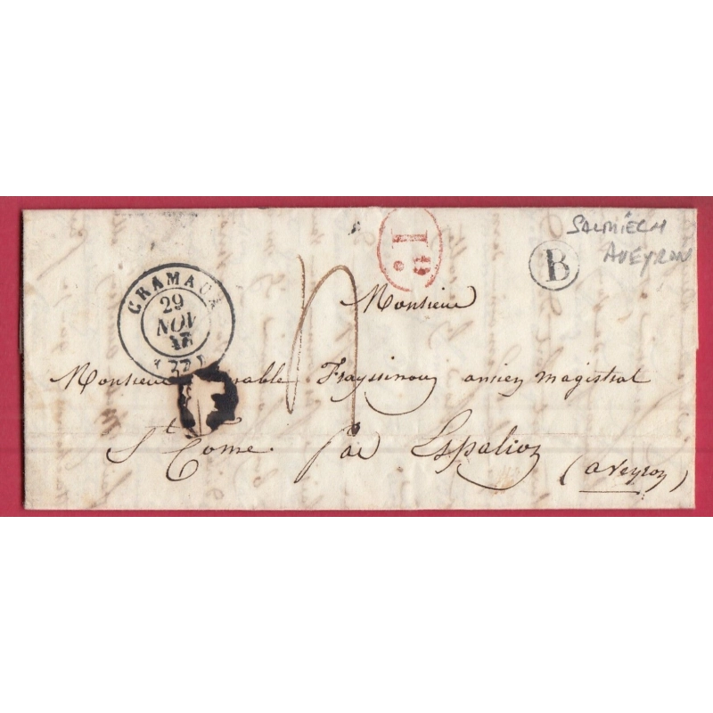 CAD TYPE 15 CRAMAUX TARN BOITE RURALE B SALMIECH AVEYRON DECIME RURAL POUR ST COME LETTRE COVER