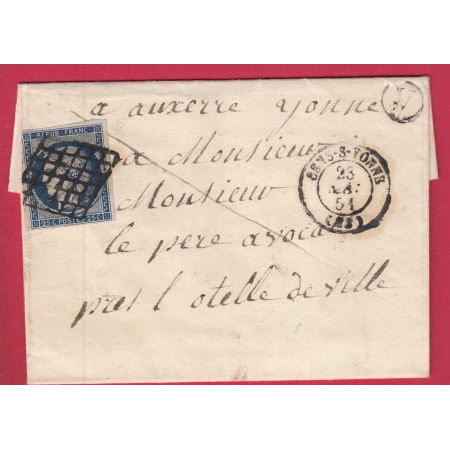 N°4 BLEU FONCE GRILLE SENS SUR YONNE BOITE RURALE V POUR AUXERRE LETTRE COVER