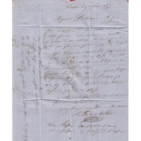 N°14 COIN DE FEUILLE PC 2221 NANTES POUR BELFORT 1859 LETTRE COVER