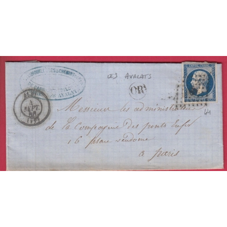 N°14 PC 44 ALBI TARN OR LES AVALATS POUR PARIS 1856 LETTRE COVER
