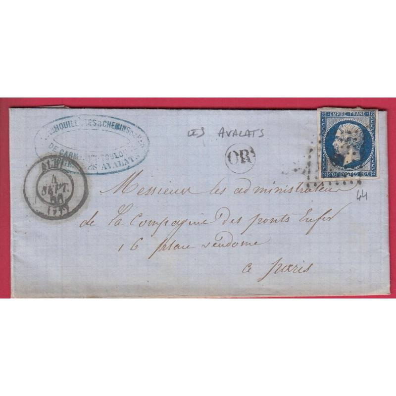 N°14 PC 44 ALBI TARN OR LES AVALATS POUR PARIS 1856 LETTRE COVER