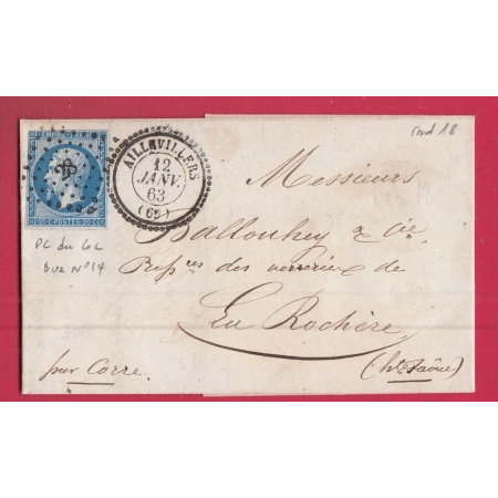 RARE PC DU GC SUR N°14 PC 28 AILLEVILLERS HAUTE SAONE CAD TYPE 22 POUR LA ROCHERE LETTRE COVER