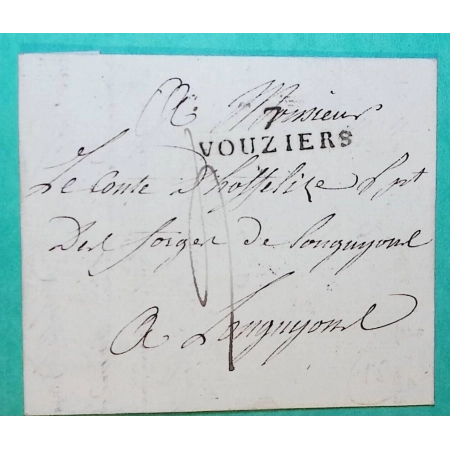 MARQUE 7 VOUZIERS ARDENNES POUR LONGUYON MEURTHE ET MOSELLE 35x10 1826 LETTRE COVER FRANCE