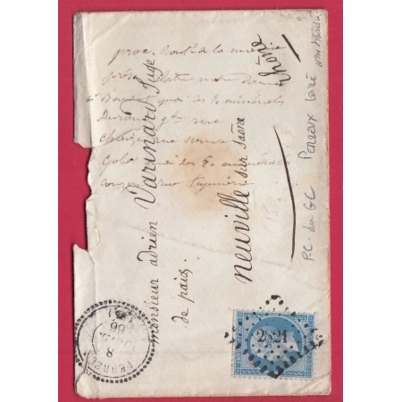 N°22 PC DU GC PERREUX LOIRE CAD TYPE 22 RARE NON SIGNALE PAR POTHION POUR NEUVILLE SUR SAONE LETTRE COVER