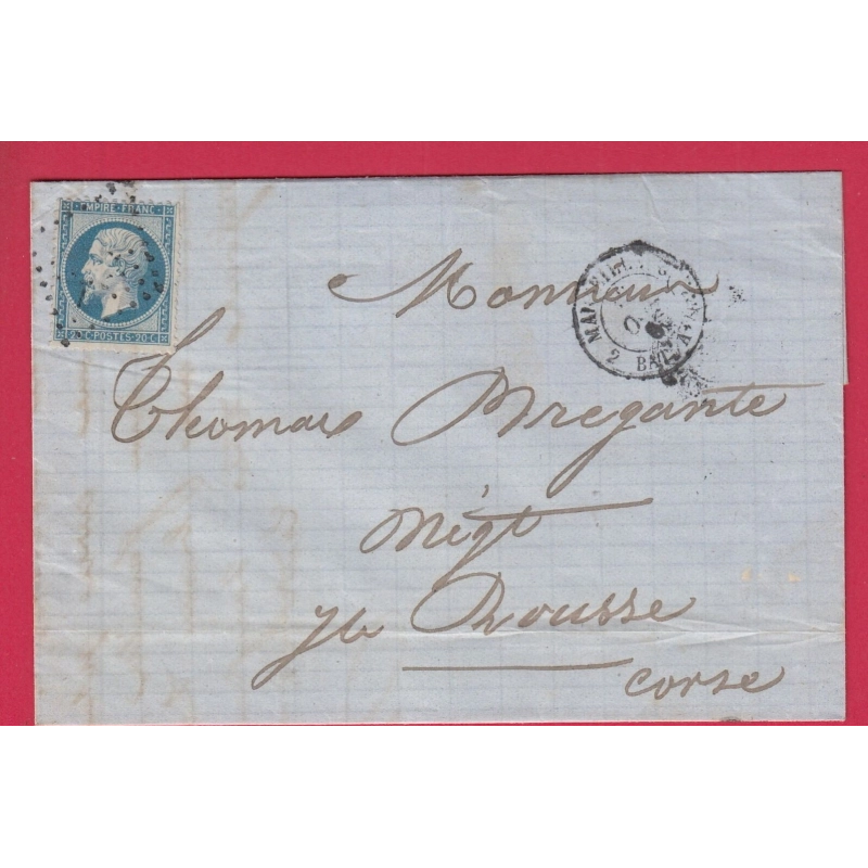 N°22 CAD MARSEILLE 2 BATEAU A VAPEUR 2 POUR ILE ROUSSE CORSE MARITIME LETTRE COVER