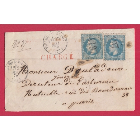 N°29 PAIRE GC 4197 VIELMUR SUR AGOUT TARN DEVANT DE LETTRE CHARGE POUR PARIS COVER