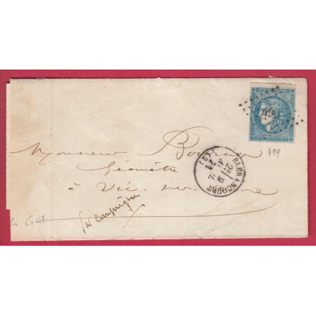 N°45C PC DU GC 499 BLERANCOURT AISNE CAD TYPE 16 POUR VIC SUR AISNE LETTRE COVER