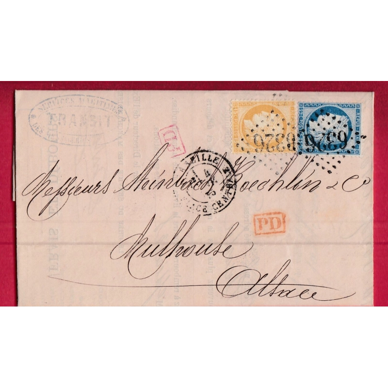 N°55 60 GC 6326 MARSEILLE PLACE CENTRALE POUR MULHOUSE HAUT RHIN ALSACE LORRAINE ALLEMAGNE LETTRE COVER