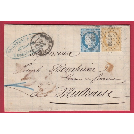 N°59 60 AMBULANT PARIS A BELFORT LOSANGE BELP POUR MULHOUSE HAUT RHIN ALSACE LORRAINE ALLEMAGNE LETTRE COVER