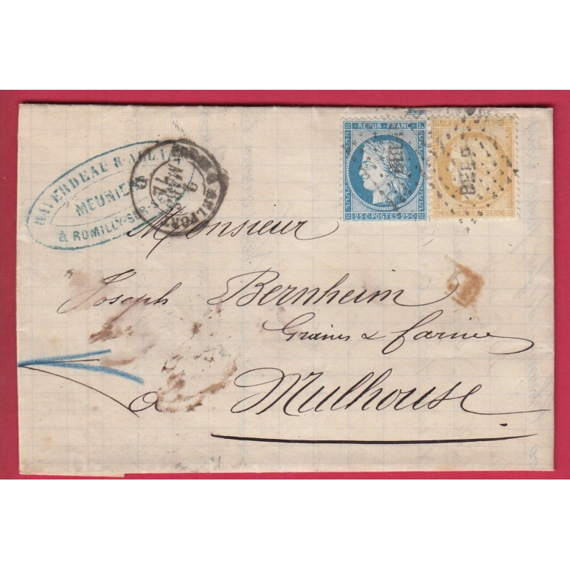 N°59 60 AMBULANT PARIS A BELFORT LOSANGE BELP POUR MULHOUSE HAUT RHIN ALSACE LORRAINE ALLEMAGNE LETTRE COVER