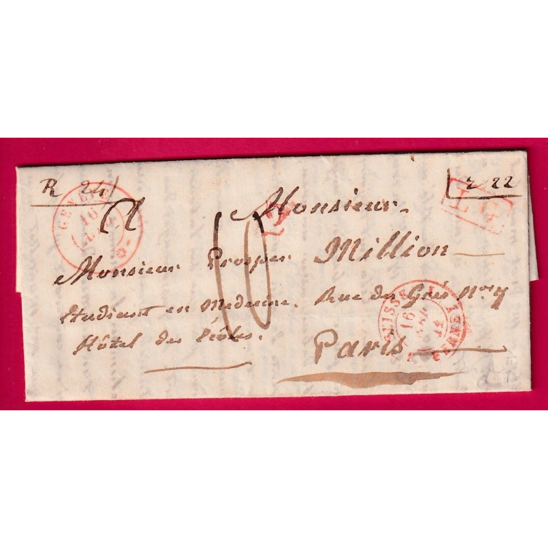 SUISSE GENEVE 1841 LG LETTRE GENEVOISE ENTREE SUISSE FERNEY POUR PARIS LETTRE COVER