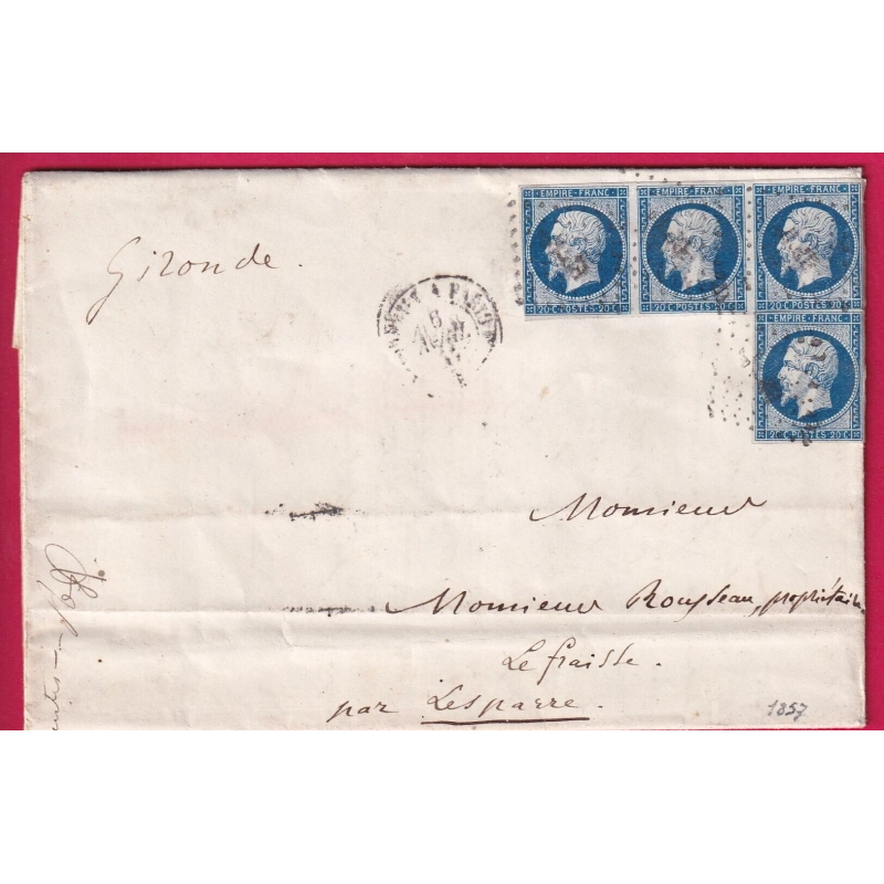 N°14 BANDE DE 3 + UN AMBULANT LA ROCHELLE A PARIS DEPART ANGOULEME CHARENTE POUR LESPARRE GIRONDE LETTRE COVER