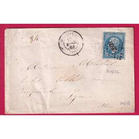 N°22 PC DU GC 2522 MONTROUGE SEINE 1864 POUR LYON INDICE 18 LETTRE COVER