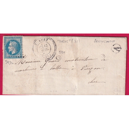 N°29 PC DU GC 3932 THEVET INDRE CAD TYPE 24 BOITE RURALE A BERTHENOUX POUR VIERZON INDICE 18 LETTRE COVER