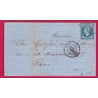 N°22 PC DU GC 2145 LYON RHONE 21 DEC 1862 POUR PARIS CAD TYPE 15 INDICE 21 RARE LETTRE COVER