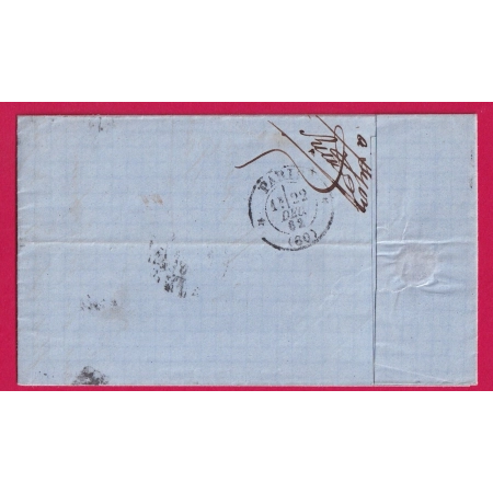 N°22 PC DU GC 2145 LYON RHONE 21 DEC 1862 POUR PARIS CAD TYPE 15 INDICE 21 RARE LETTRE COVER