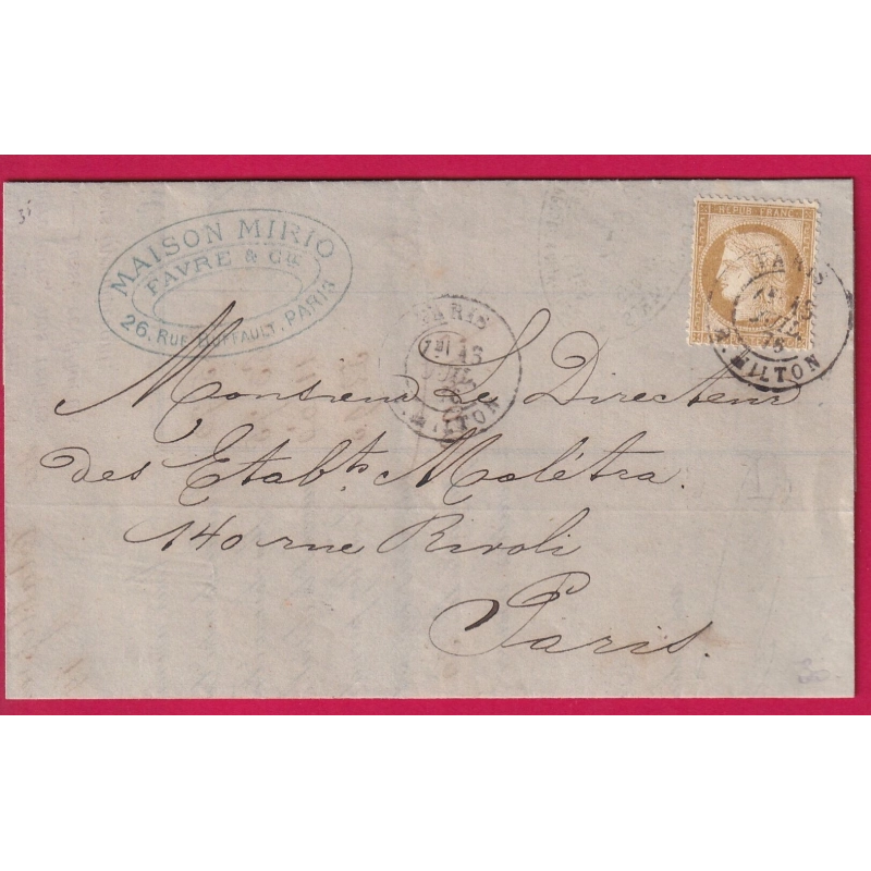 N°55 CAD TYPE17 PARIS R MILTON POUR PARIS LETTRE COVER