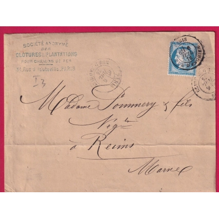 N°60 CAD TYPE 17 PARIS RUE D'ENGHIENS POUR REIMS MARNE LETTRE COVER