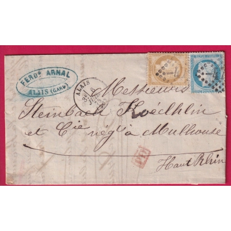 N°55 60 GC 47 ALAIS GARD CAD TYPE 16 POUR MULHOUSE HAUT RHIN ALSACE LORRAINE ALLEMAGNE LETTRE COVER