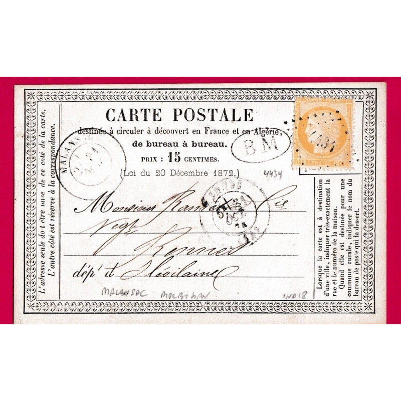 N°55 PC DU GC 4434 MALANSAC MORBIHAN BM DE ROCHEFORT EN TERRE POUR RENNES INDICE 18 LETTRE COVER