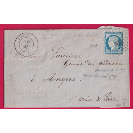 N°60 PC DU GC 2103 LOURY LOIRET OR FABRIQUE DE CHAUX DE MAISON BLANCHE ANGERS MAINE ET LOIRE LETTRE COVER