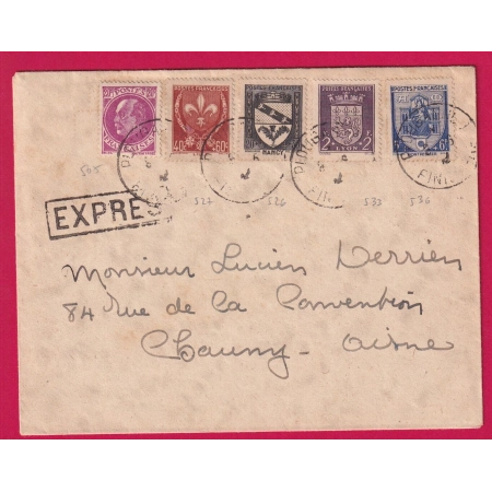 N°505 526 527 533 536 PLOUGASNOU FINISTERE EXPRES POUR CHAUNY AISNE LETTRE COVER