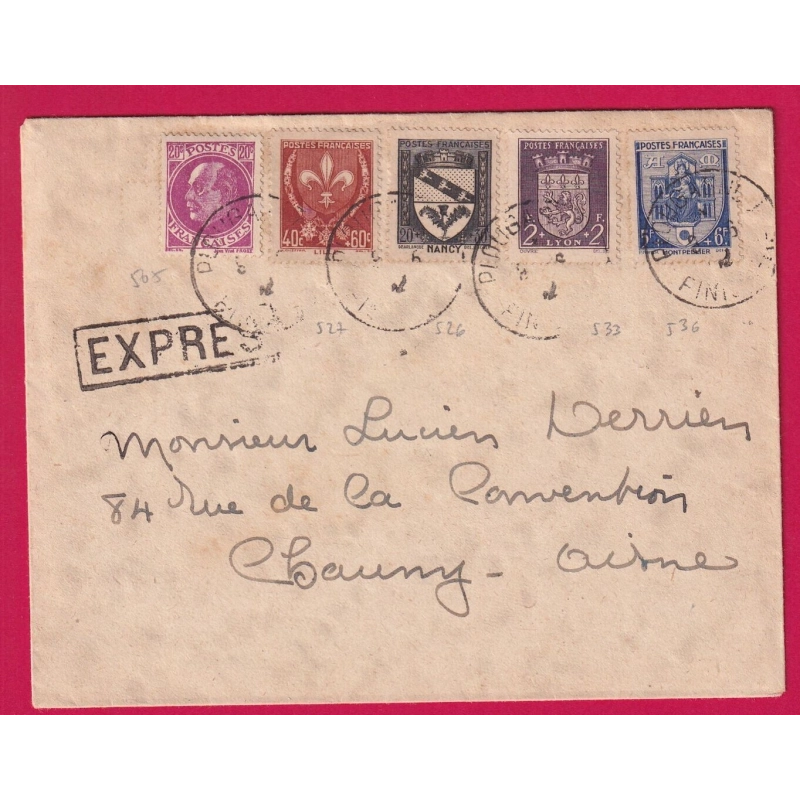 N°505 526 527 533 536 PLOUGASNOU FINISTERE EXPRES POUR CHAUNY AISNE LETTRE COVER