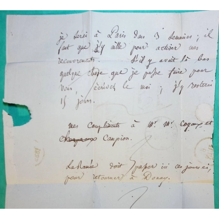 CAD TYPE 12 MOUZON ARDENNES POUR DOUAI NORD AMELIORATION DE DATE 1832 LETTRE COVER FRANCE