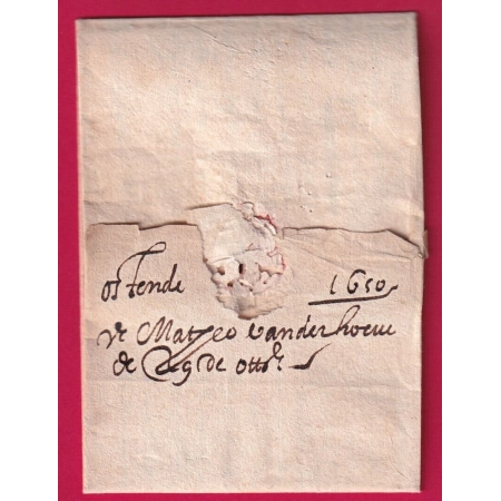 LETTRE DE 1650 TAXE ESPAGNOLE IIII OSTENDE BELGIQUE POUR ANVERS LETTRE COVER