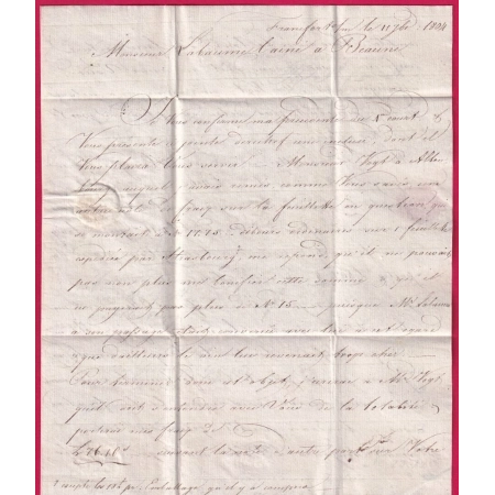 MARQUE 67 STRASBOURG BAS RHIN ACHEMINE DE FRANKFURT ALLEMAGNE 1804 MARQUE ACHEMINEUR MANUSCRIT AU DOS BEAUNE COTE D'OR